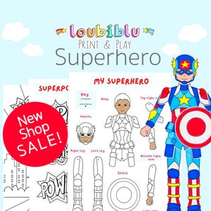Boys easy printable colouring craft, superhero party craft,  boys digital activity, kids coloring page activities