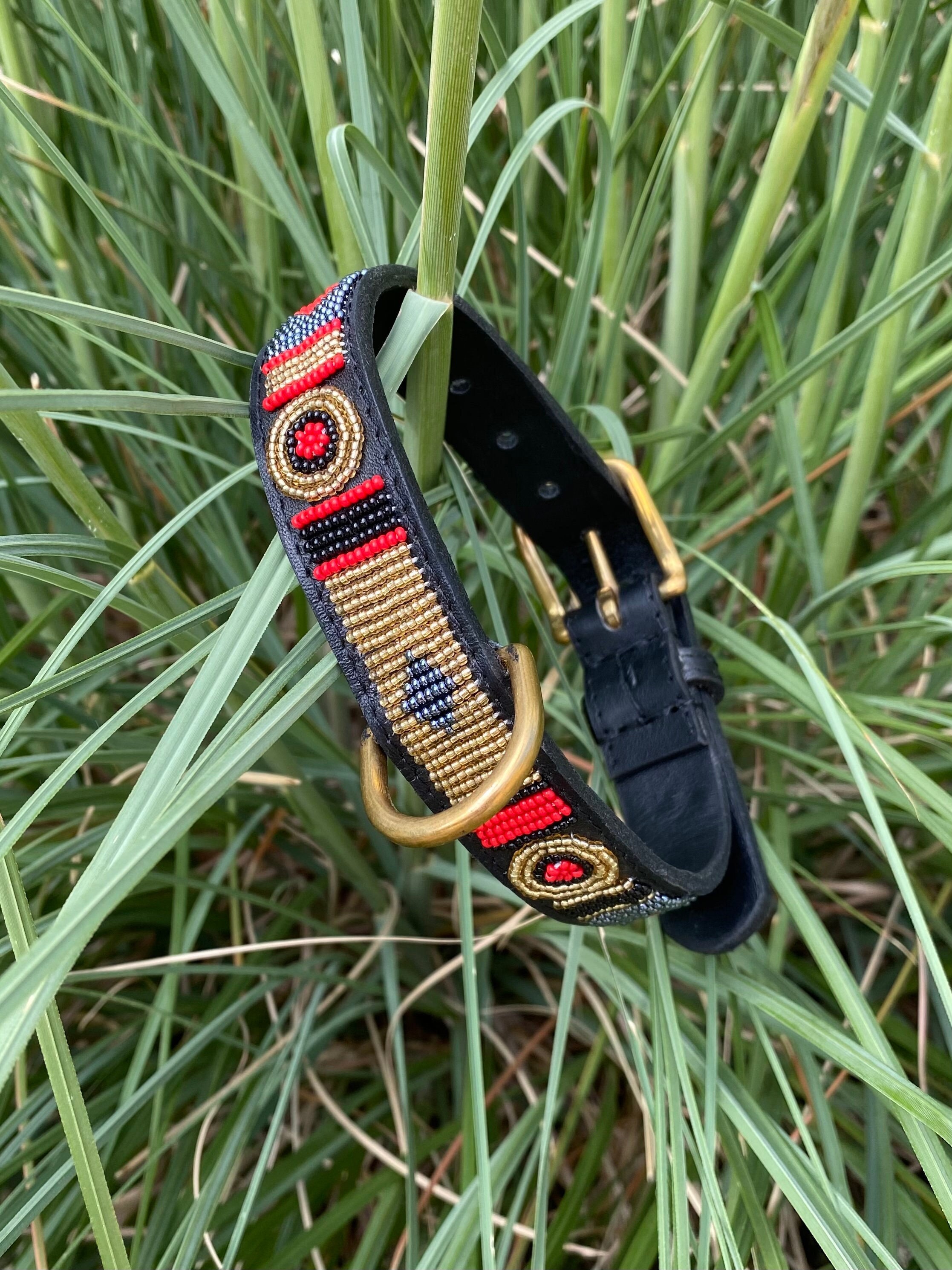 Collier Pour Chien Maasaï en Cuir et Perles Chien