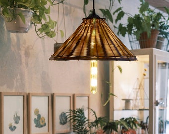 RAIN: Rattan Pendant Light - Bamboo Pendant Light, Boho Lamp, Rattan Furniture, Patio Pendant Light, Farmhouse, Bohemian Lampshade