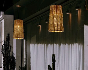 Rattan Pendant Light - Rattan Wicker Lamp - Rattan Lamp - Rattan Chandelier - Woven Lamp Shade - Rattan Ceiling Light -Lamp Shade CYLINDER