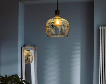 Rattan Pendant Light Rattan Wicker Lamp - Rattan Lamp - Rattan Chandelier - Woven Lamp Shade - Rattan Ceiling Light - Rustic Lamp Shade:PURE