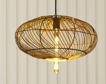 Rattan Pendant Light Rattan Wicker Lamp Rattan Lamp Rattan Chandelier Woven Lamp Shade Rattan Ceiling Light Rustic Lamp Shade: ELLIPSE