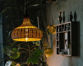 Rattan Pendant Light - Bamboo Pendant Light, Boho Lamp, Rattan Furniture, Patio Pendant Light, Farmhouse, Bohemian Lampshade