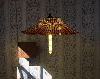 Rattan Pendant Light - Wicker Chandelier Rattan Wicker Lamp - wicker light fixture - Rattan Chandelier - Rattan Ceiling Light: LEAF