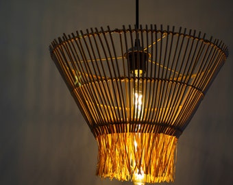 Rattan Ceiling Light - Rattan Wicker Lamp - Rattan Lamp - Rattan Chandelier - Woven Lamp Shade - Rustic Lamp Shade: PRISMA
