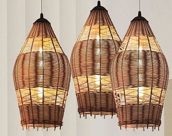 Rattan Pendant Light - Wicker Chandelier - Rattan Lamp - Rattan Chandelier - Woven Lamp Shade - Rattan Ceiling Light - Lamp Shade: MYSTIC