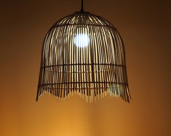 Rattan Pendant Light - Bamboo, Boho Lamp, Rattan Furniture, Boho Decor, Covered Patio, Farmhouse, Bohemian Lampshade: HARMONY