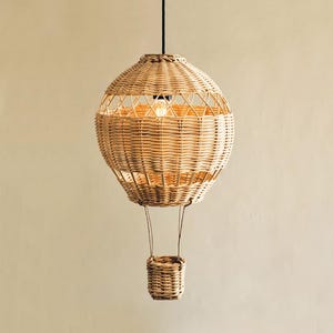 Handmade Rattan Hot Air Balloon Chandelier | Boho Nursery Light | Kids Room Pendant Lamp | Whimsical Baby Decor