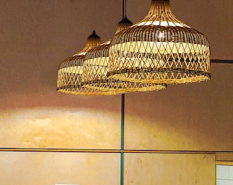 Duurzame rieten lamp Natuurlijk rotan lichtpunt Milieuvriendelijke boho-decor handgemaakte plafondlamp