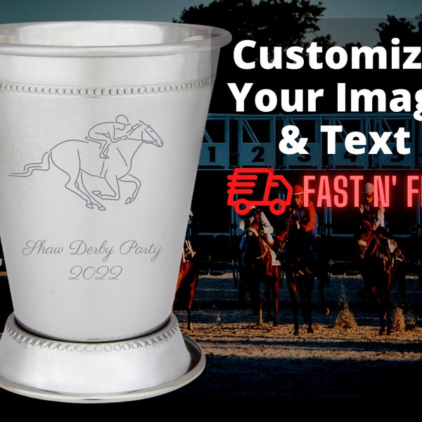 Personalized Mint Julep Cup: Stainless Steel Kentucky Derby Glasses, Metal 12 oz Cocktail Glasses, Derby Party Supplies