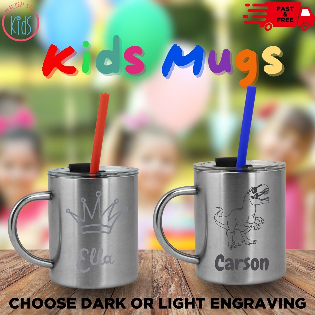 Personalized Kids Mug Stainless Steel Custom Kids Cup 10 Oz W Lid, Straw,  Handle 100% BPA Free 