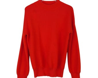 1980s Vintage Zeagoo Orange Red Scarlett High Neck Knit Sweater Small Retro
