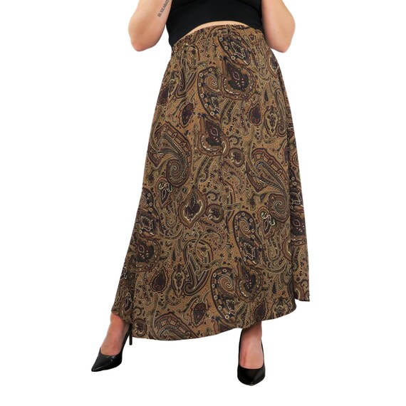 1990s Vintage Bass Brown Paisley High Rise Maxi S… - image 3