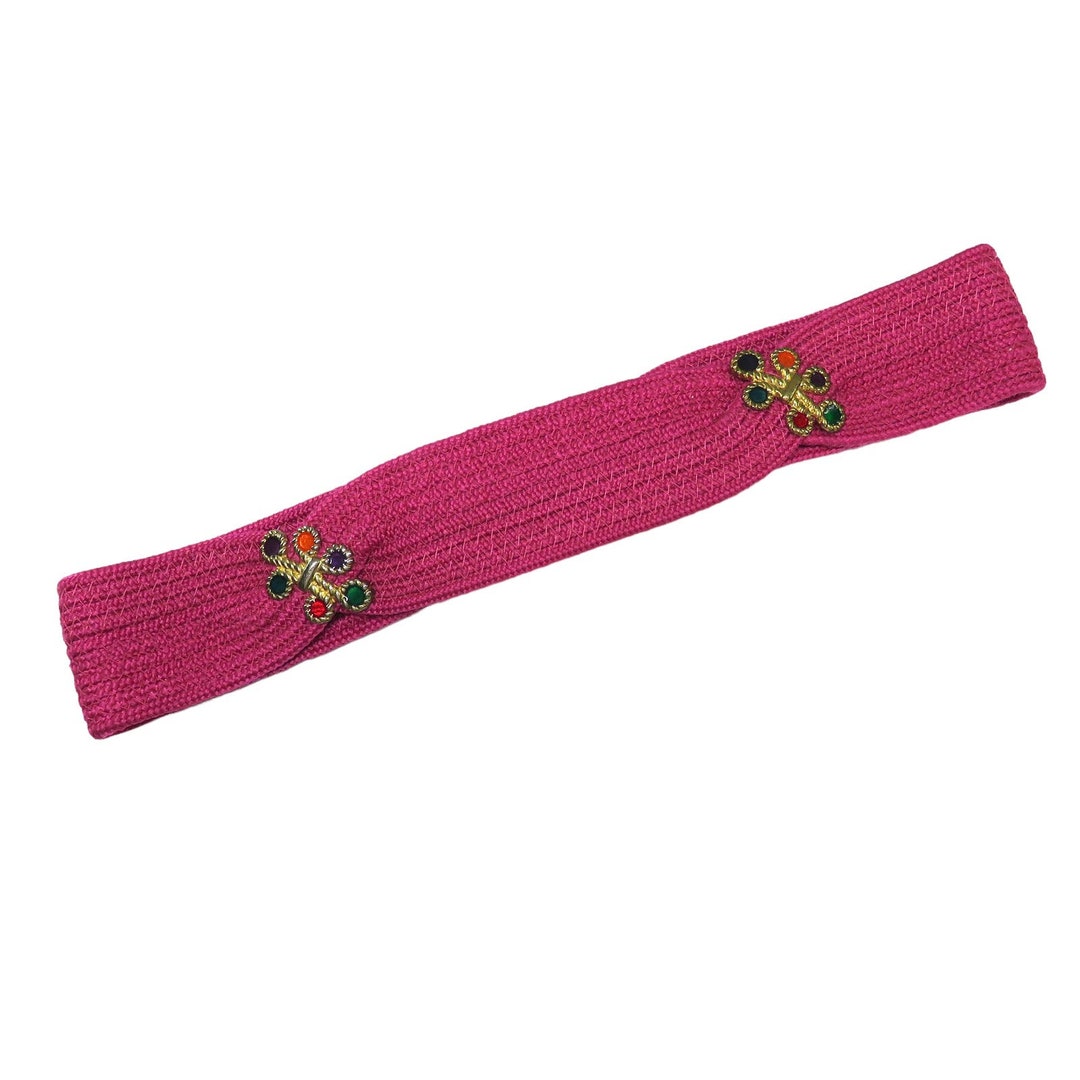 Vintage Hot Pink Woven Belt with Multicolor Rainbow Gem Rhinestones Retro Belt Vintage Hot Pink Woven Belt With Multicolor Rainbow Gem  main image 2