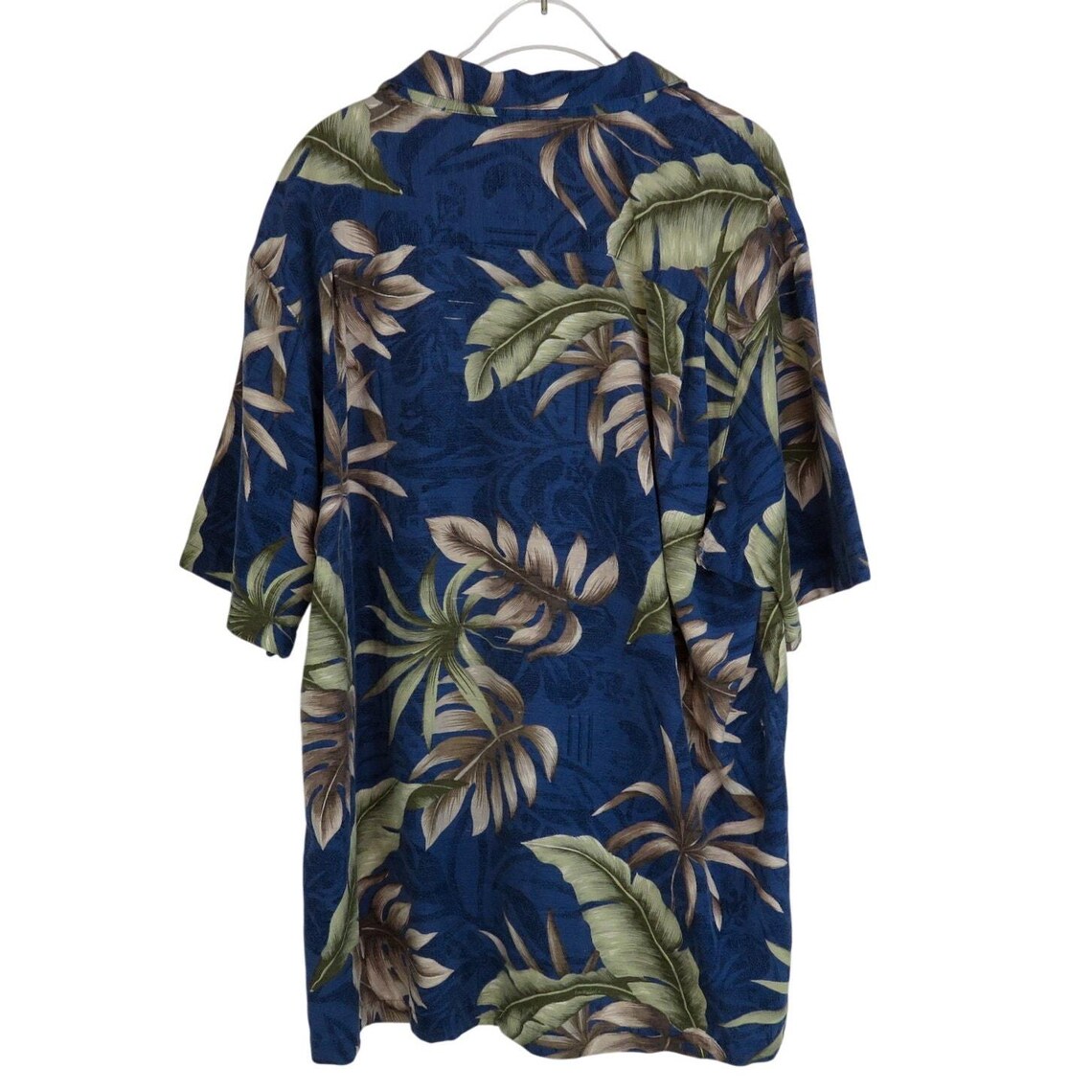 Vintage 80s Batik Bay Hawaiian Silk Shirt: Blue Tropical Palm Print (XL), photo 3 of 5