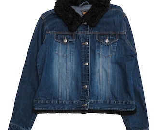 1990s Vintage Route 66 Vintage Denim Jean Jacket with Fur Collar XL Mobwife