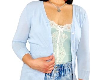 Y2k Vintage Cardigan Pastel Blue Cardigan Sweater Knit XS Preppy Cute Coquette