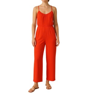 Macacão vintage vermelho sem mangas, perna larga, estilo anos 80, perna larga, pequeno, médio, casual, retrô dos anos 80