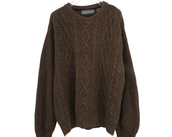 90s Vintage Oscar De La Renta Brown Cable Knit Sweater Size Large