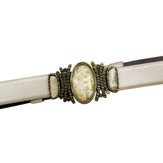 Vintage Chicos White Pearly Stone Buckle Champagne White  display picture 1
