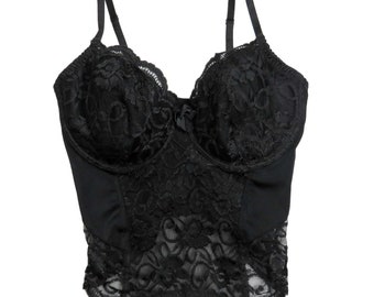 La Bellezza 1990s Vintage Black Lace Sexy Corset 36D