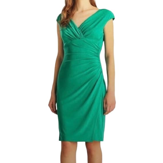 Vintage Lauren Ralph Lauren Green Wrap Front Short Sleeve Formal Midi Dress  10 Large - Etsy Israel