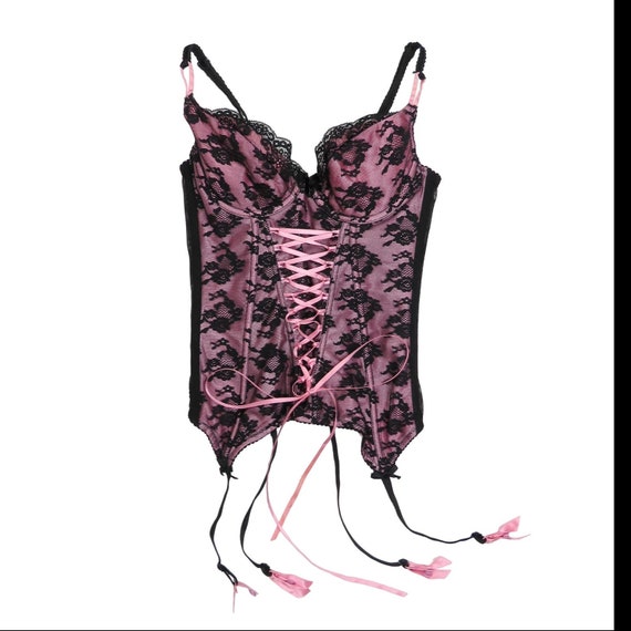 Ann Summers Y2k Vintage Pink and Black Lace Corse… - image 1