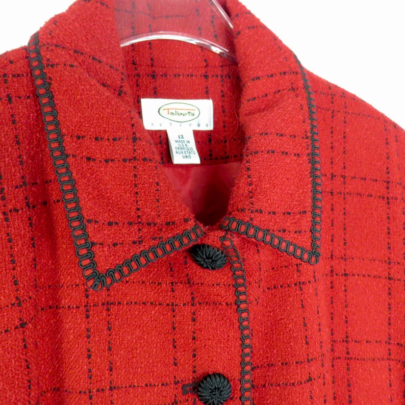 Talbots Vintage Red Tweed Plaid Blazer Jacket With Black Buttons Large ...