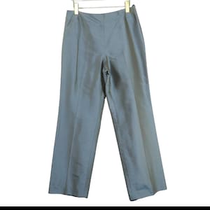 1990s Vintage Talbots Blue Pure Silk Pants High Rise Wide Leg Trousers Waist 31&quot;