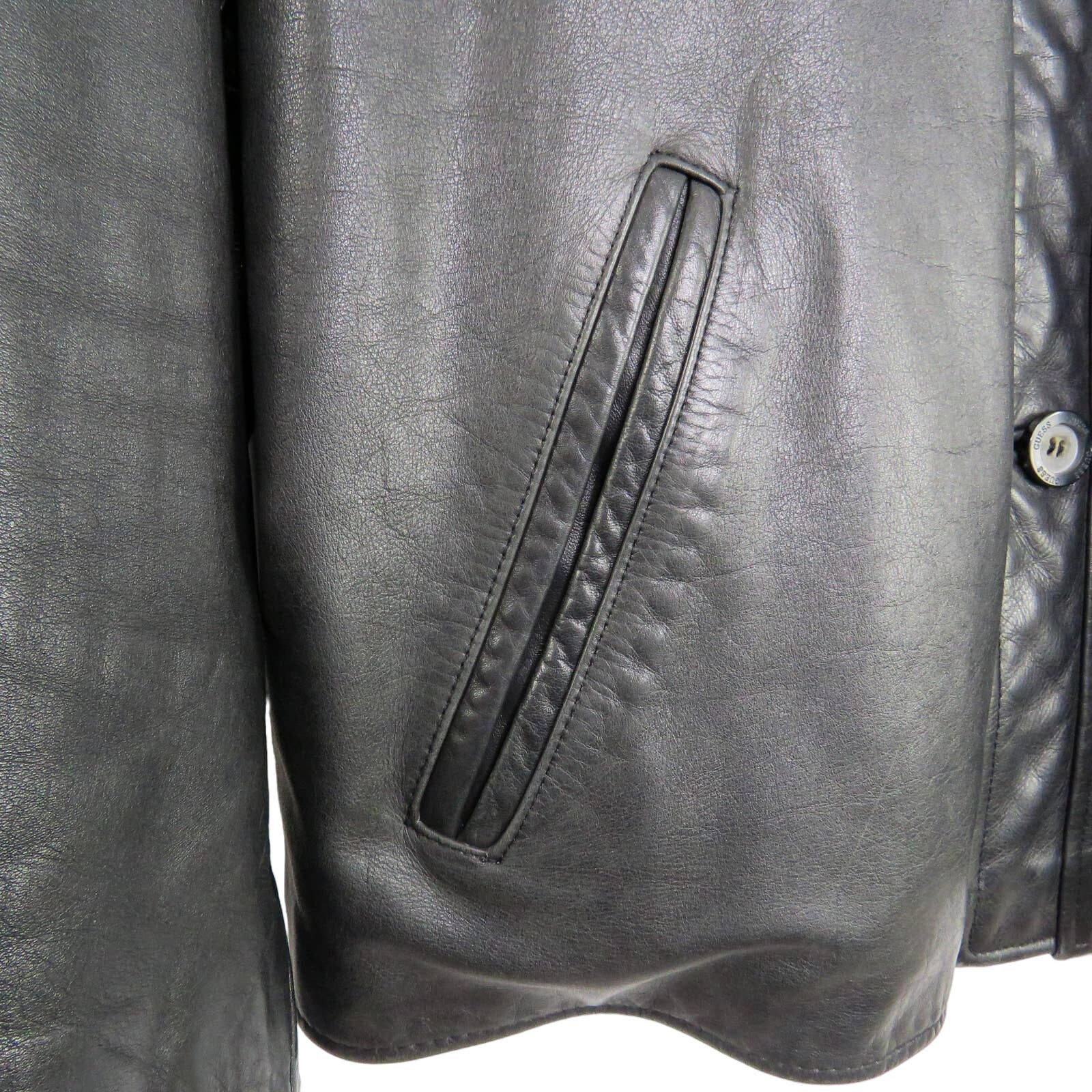 1990s Vintage Guess Men's Classic Black Leather Jacket Large 1990s Vintage Guess Men's Classic Black Leather Jacket Large