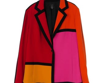 Chaqueta tipo blazer Sandra estilo años 90 con bloques de color rojo, naranja y rosa, talla 14 XL
