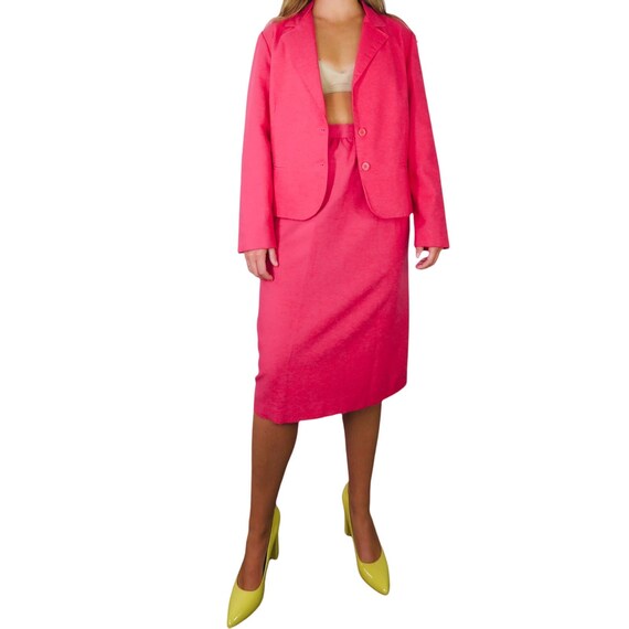 90s Vintage Ferruchi Hot Pink Pink Skirt Suit Bla… - image 8