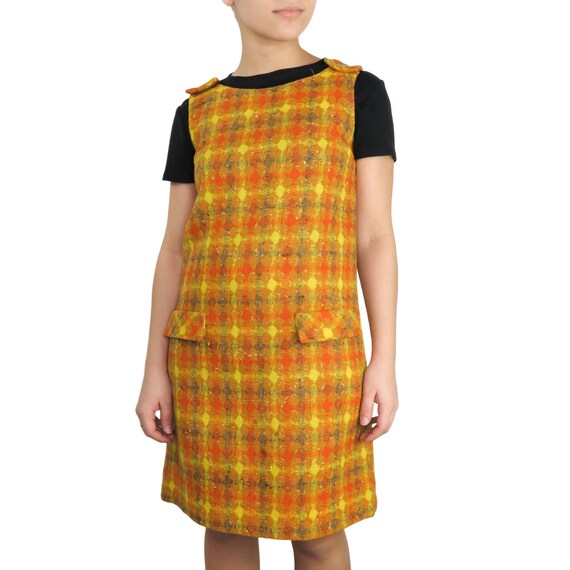 knee length dresses for ladies Orange Plaid Greta Dress S