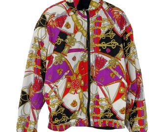 1990s Head Vintage Jacket Multicolor Windbreaker Equestrian Print Vogue Small 6