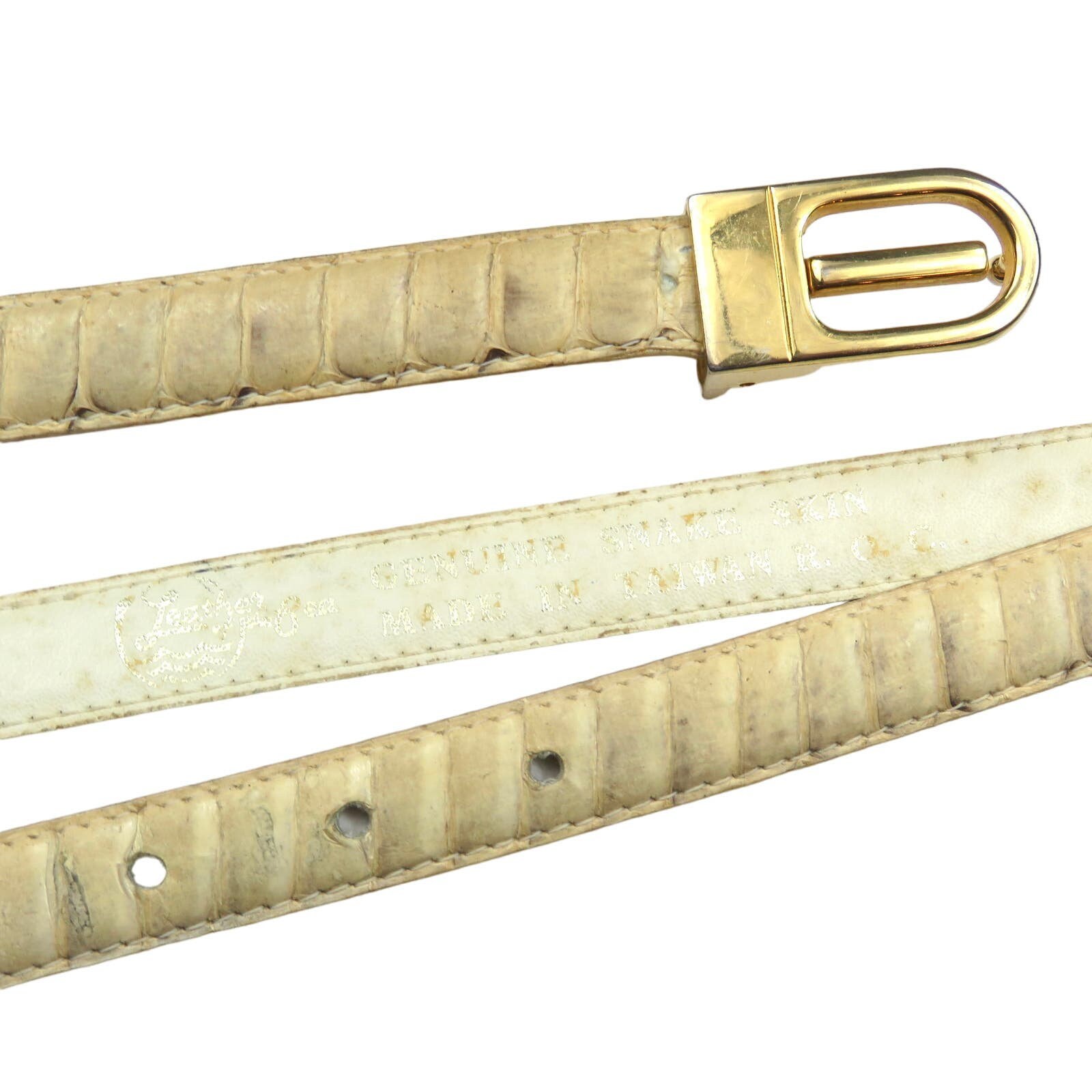 1980s Vintage Cream Snakeskin Belt With Gold Buckle - Etsy display picture 2