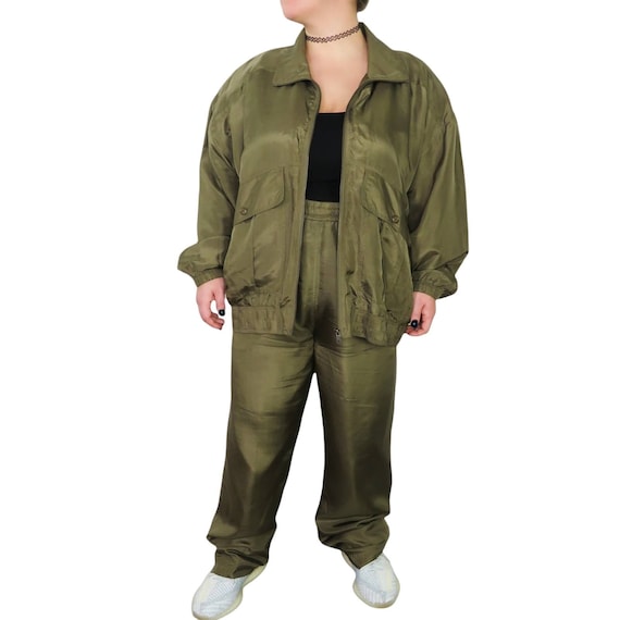 1980s American Vintage Olive Green Tracksuit Wind… - image 1