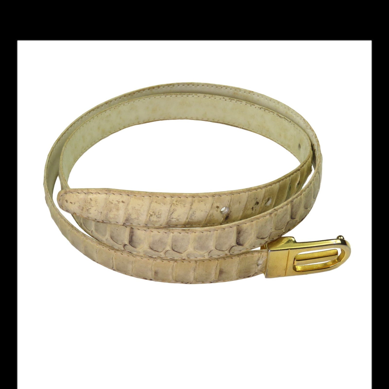 1980s Vintage Cream Snakeskin Belt With Gold Buckle - Etsy display picture 1