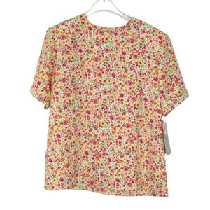 1980s Worthington Vintage Pink & Orange Colorful Retro Floral Short Sleeve Blouse Medium Deadstock Vintage