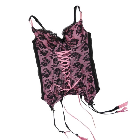 Ann Summers Y2k Vintage Pink and Black Lace Corse… - image 2