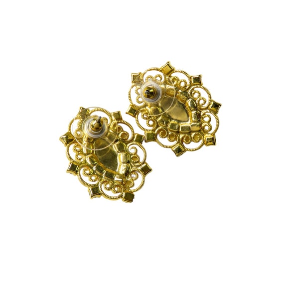 Vintage Gold & Pearl Earrings with Rhinestones - image 3