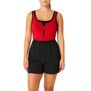 1980s Vintage Gitano Romper Black & Red Bodysuit Retro Workout Romper Small