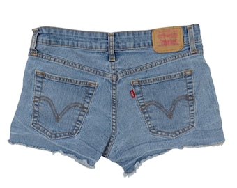 Y2K Vintage Levis Superlow Jean Shorts Frayed Denim Cut Off Micro Shorts 28"