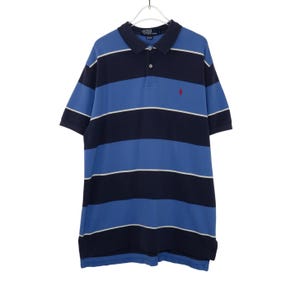 1990er Jahre Vintage Ralph Lauren Polo Navy Blau Gestreiftes Poloshirt Herren Groß