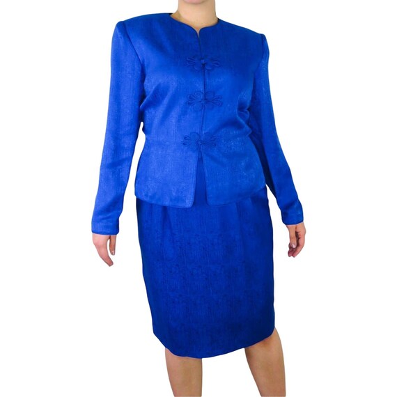 adrianna papell cobalt blue dress Blue Strapless Draped Floral Jacquard Gown main image 0