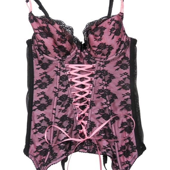 Ann Summers Y2k Vintage Pink and Black Lace Corse… - image 4