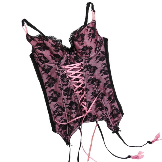 Ann Summers Y2k Vintage Pink and Black Lace Corse… - image 3
