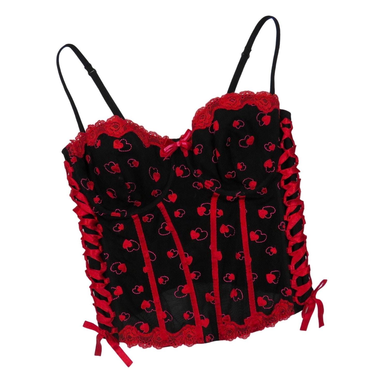 Y2k George Black & Red Heart Print Bustier Corset Top 38C - Etsy