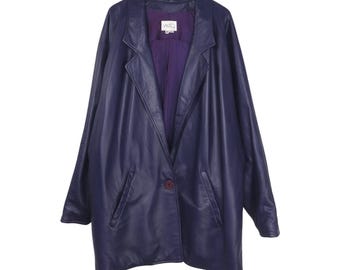 Chaqueta de cuero vintage morada Vakko de los años 90, talla mediana, estilo retro, de cuero genuino