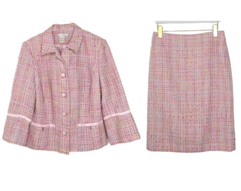 Vintage Schraubenschlüssel Pink Tweed Rock Anzug Zweiteiler Set Rock Set Gr. 38