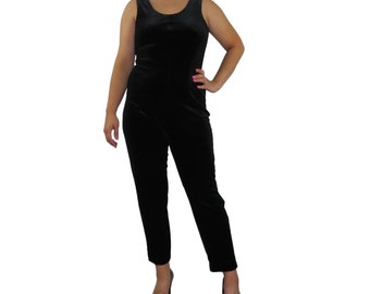 D.J. Summers 1990s Vintage Black Velvet Sleeveless Jumpsuit Bodysuit Size 10 Large
